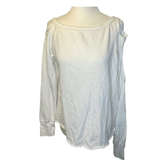 Michael Lauren Distressed Sweatshirt White French Terry Long Sleeve Crewneck S - Picture 1 of 11